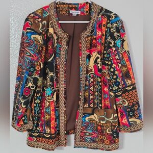 Vintage Joan Rivers Moroccan Flare Open Front Blazer Sz L Jacket Cardigan Artsy